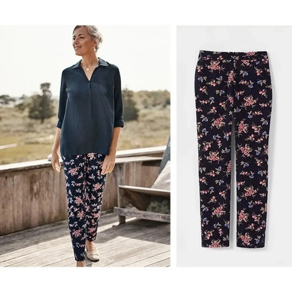 J Jill Stretch Slim-Leg Pants Dark Florals Navy Women’s 18 Office Mature Chic - Picture 2 of 9